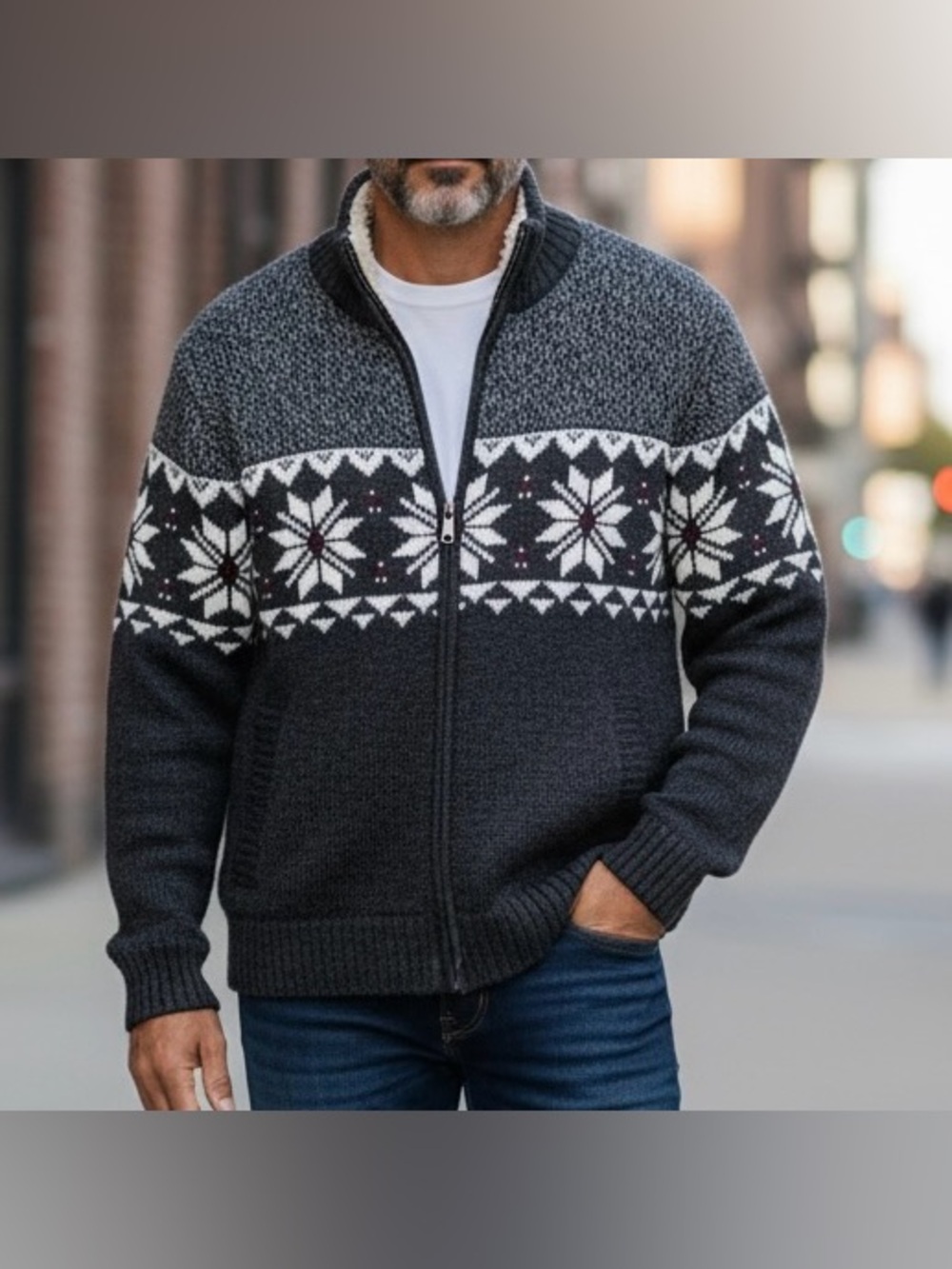 Coleman Mens Sherpa Lined Fair Isle Sweater Jacket Size L Winter Outerwear